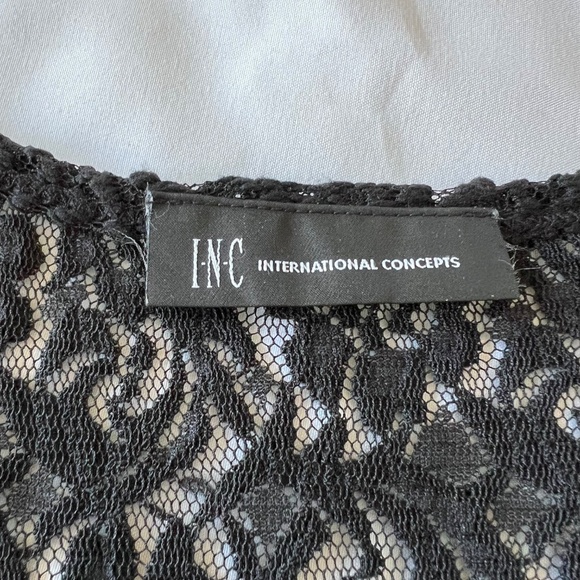 INC International Concepts Sheer Black Lace Top With Flutter Cap Sleeves Size M - Picture 5 of 6